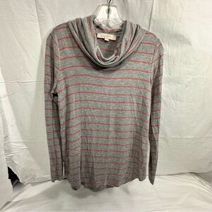 Loft Women’s Sweater Cowell neck size extra small gray and pink stripes